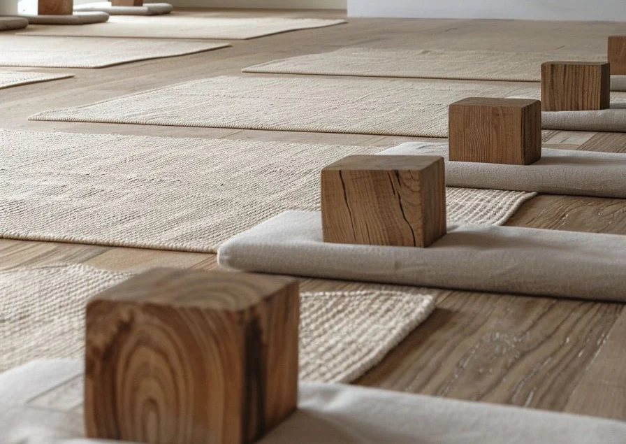 Yoga mats with blocks.